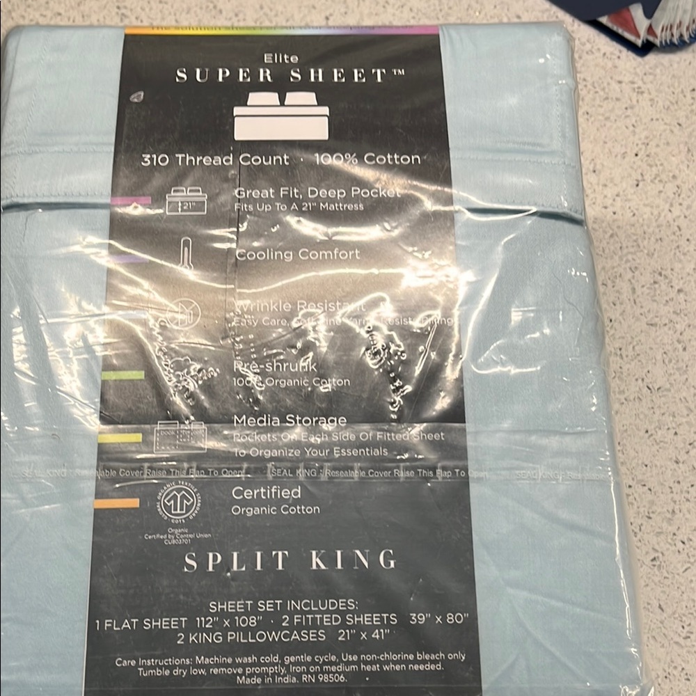 Elite Super Sheet Split King Set - Light Blue